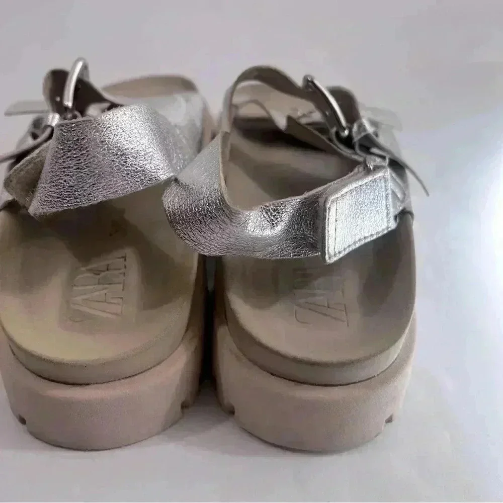 Zara metallic silver‎ sandals size 30 chunky adjustable straps